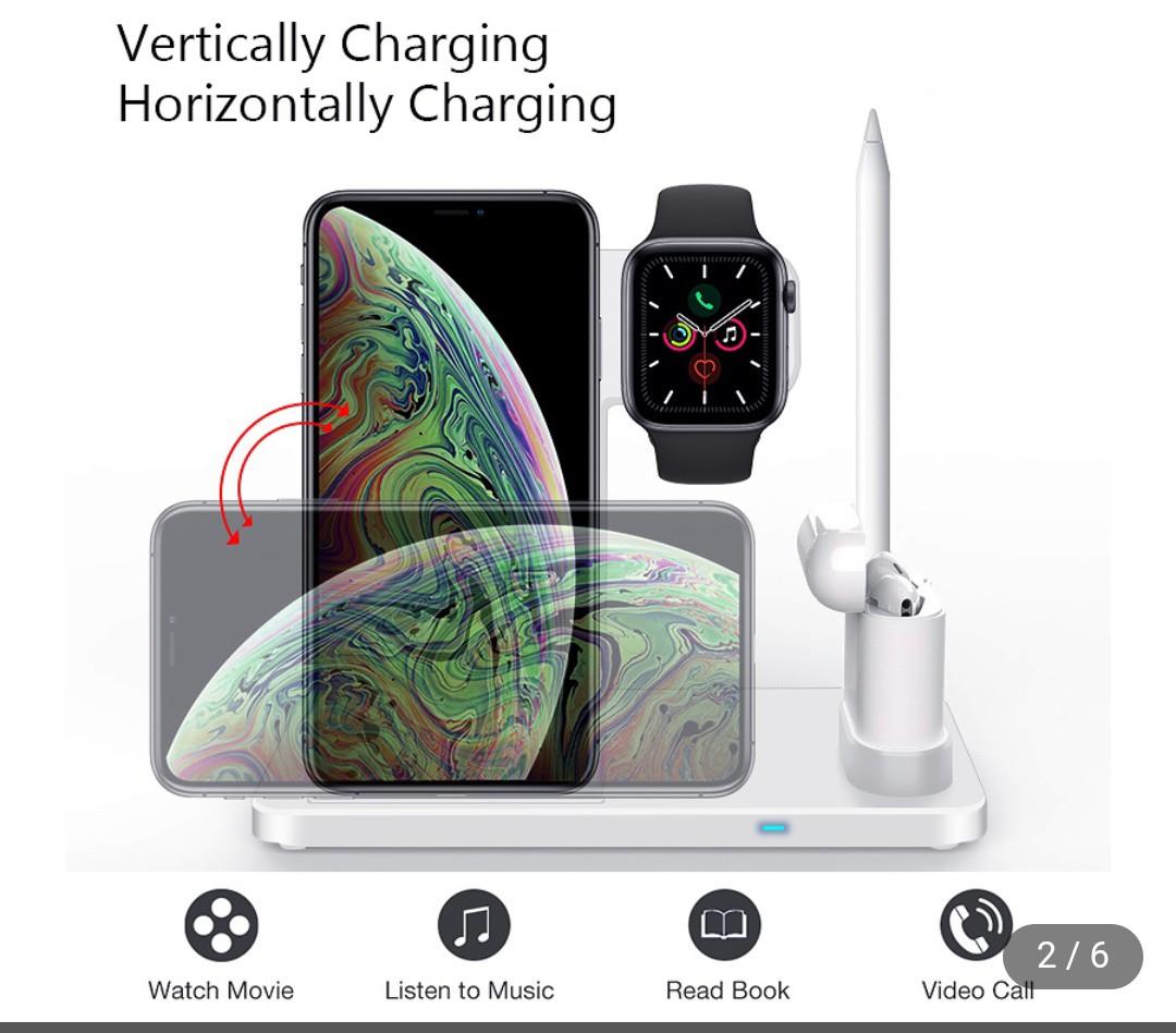 Wireless Charger 4 in 1 10W Fast Charging Station Compatible For