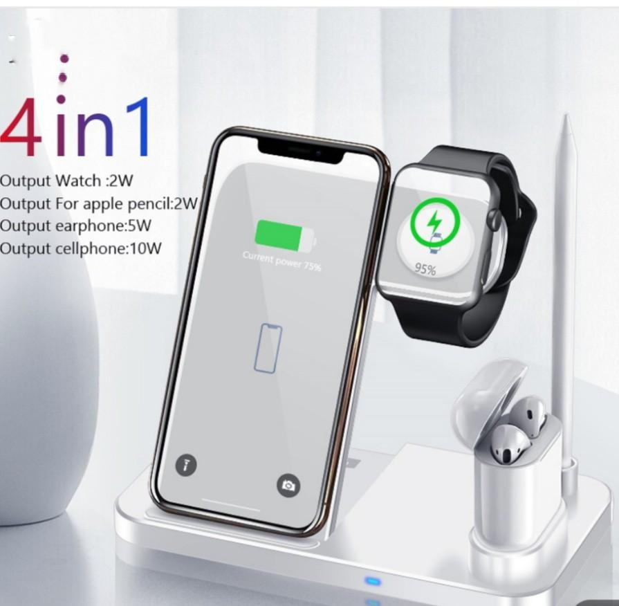 Wireless Charger 4 in 1 10W Fast Charging Station Compatible For