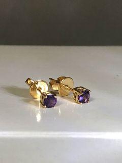 Birthstone Stud Earring: 3mm Round Brilliant Cut Natural Amethyst from Zambia set in 14k Yellow Gold