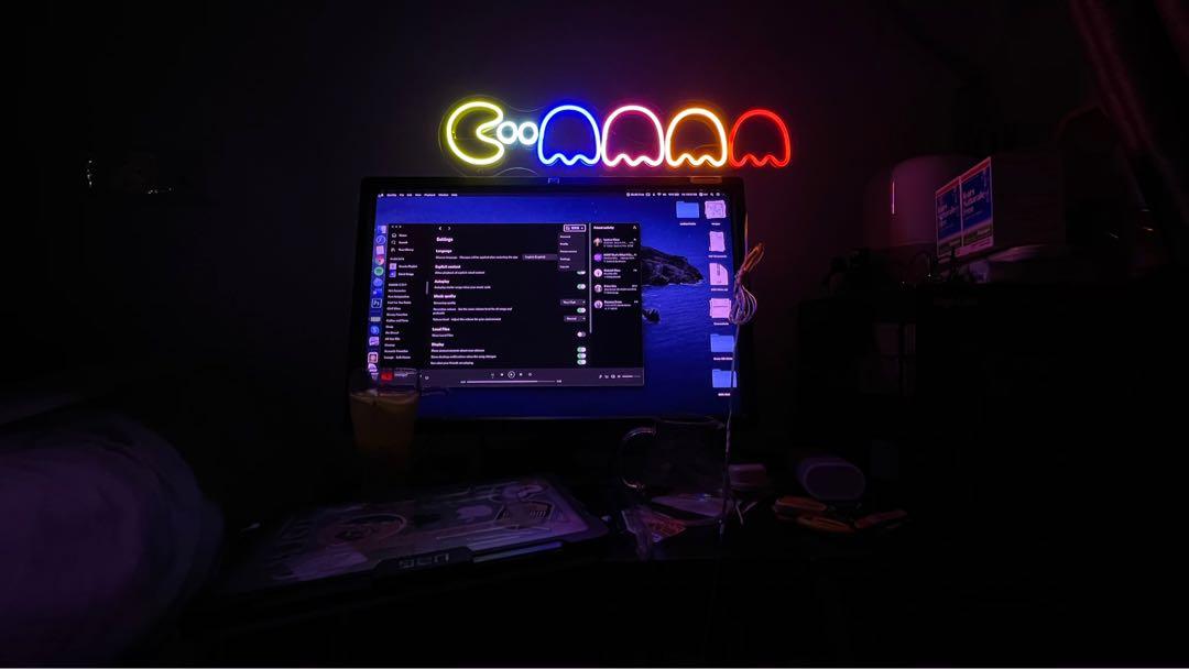 FREE DELIVERY - PAC MAN GAMING GAMER PACMAN ICON LED NEON LIGHT ROOM ...
