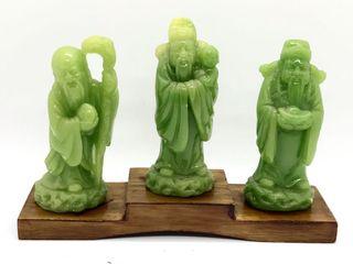 Vintage Fu Lu Shou figures carvings on stand  - auspicious display!
