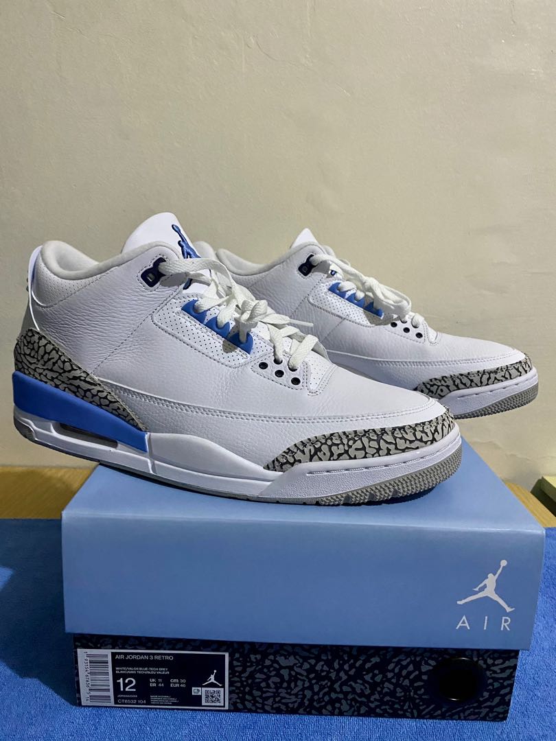 jordan retro 3 unc size 12
