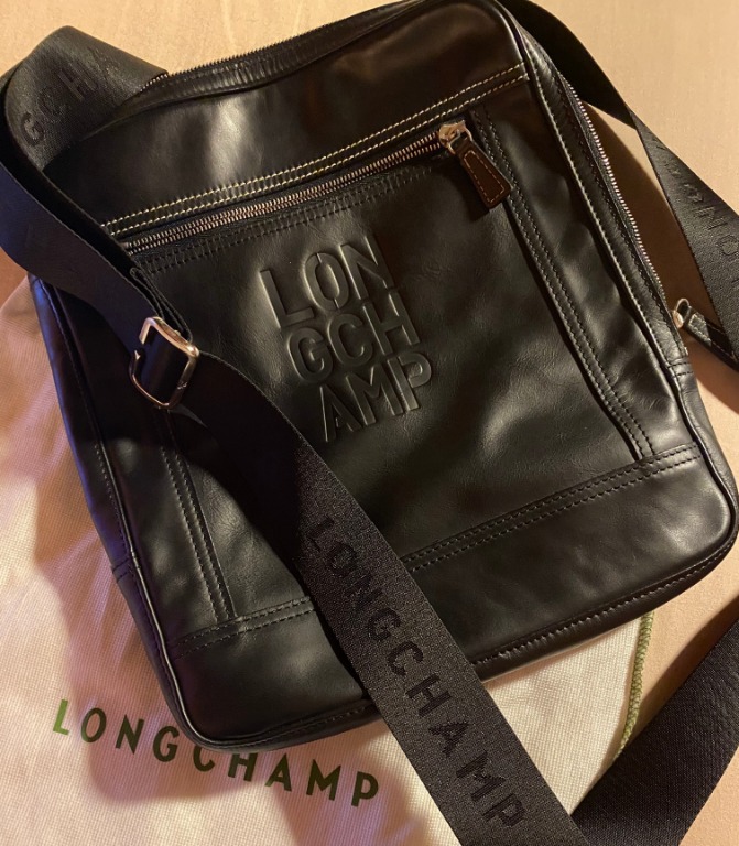 Longchamp Cavalier Mens Crossbody Black Leather, Luxury, Bags & Wallets