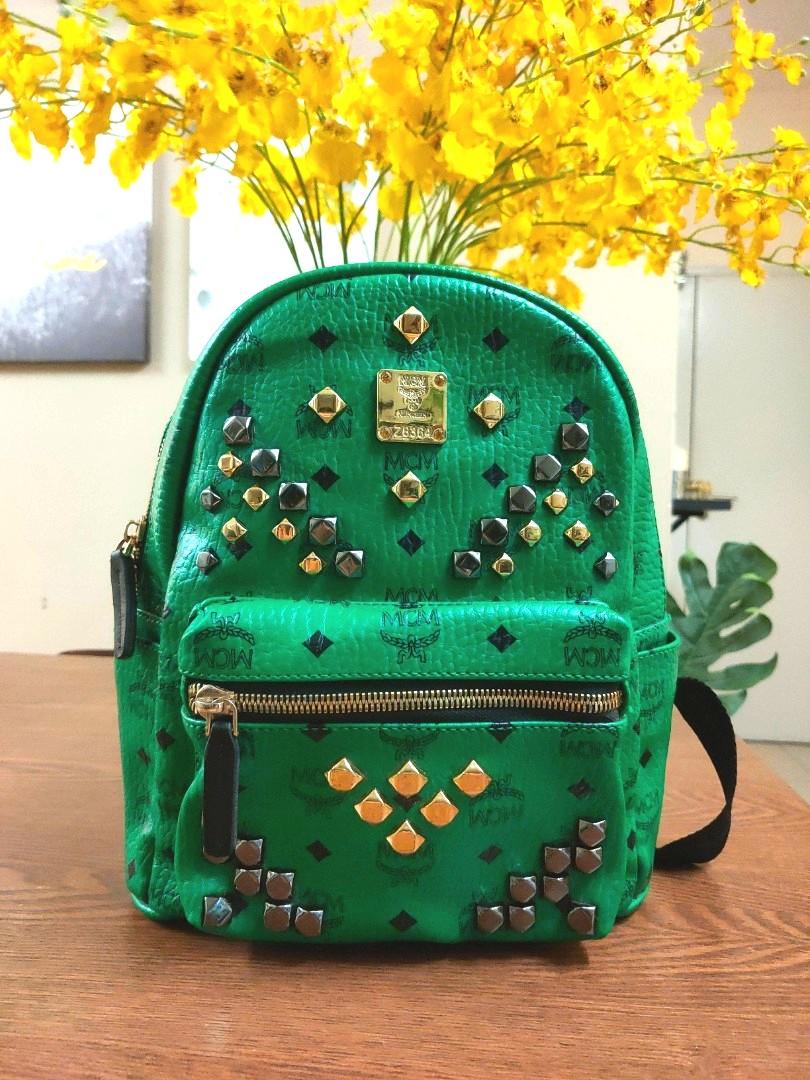 MCM Stark Leather Backpack in Green