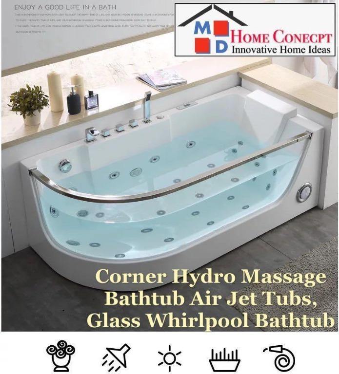 Md Home Hydro Massage Bathtub Corner Air Jet Tubs Glass Whirlpool Bathtub Home Furniture Others On Carousell