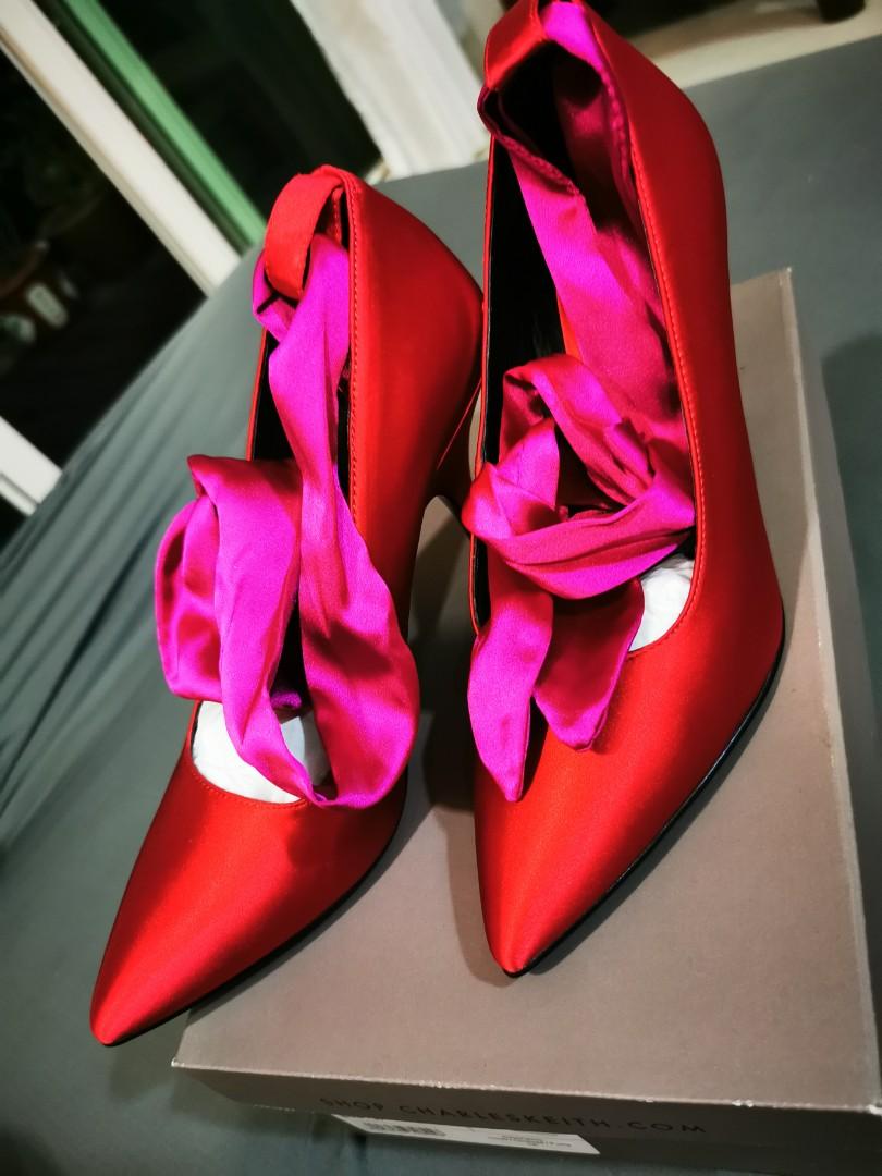 Red Satin Shoes Pink Ribbon 37 Women s Fashion Footwear Heels
