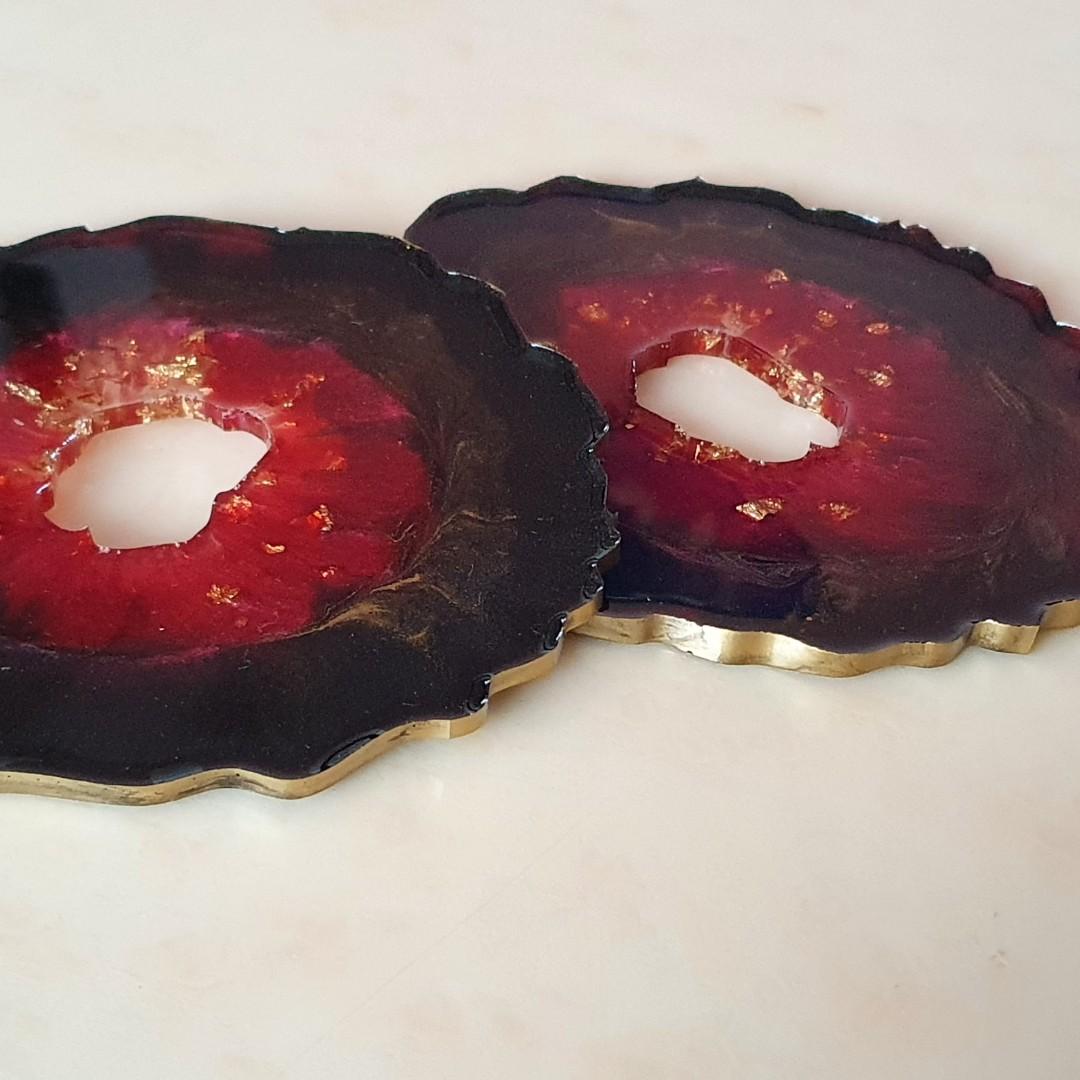 Black and red shop coasters