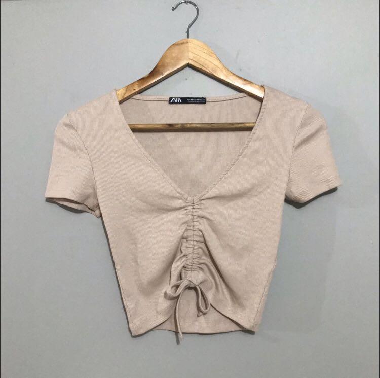 zara ruched sleeve top