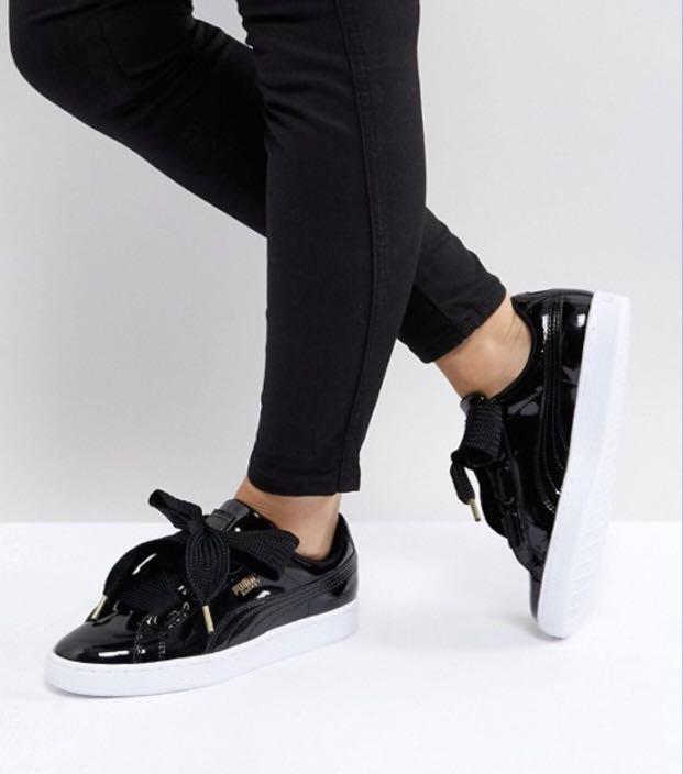 Puma basket heart trainers black on sale