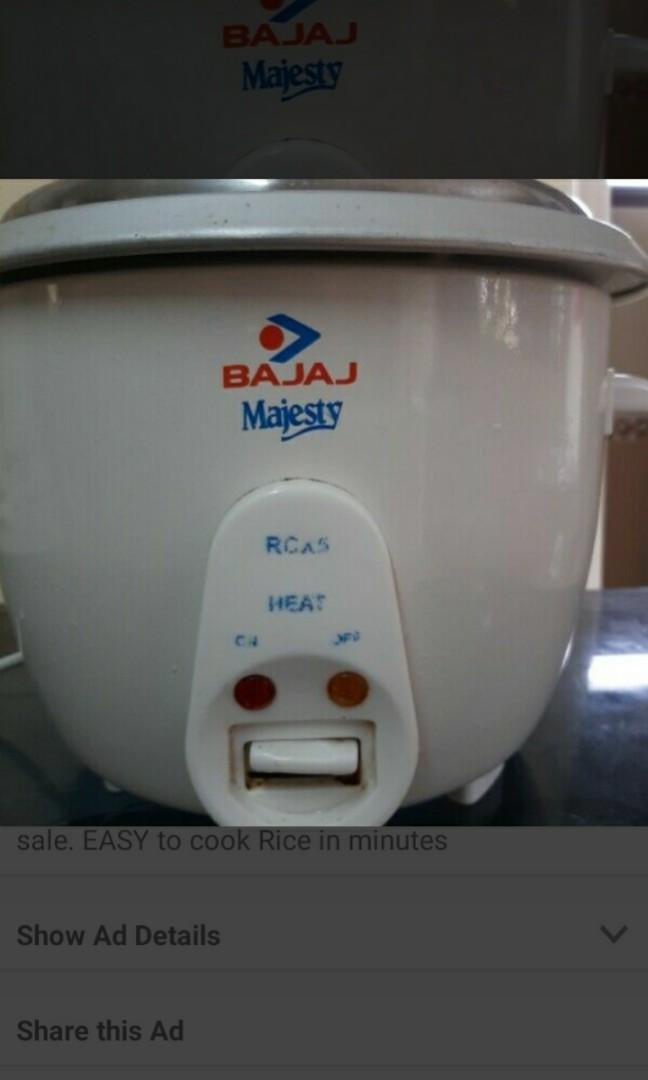 Bajaj Brand 1.8kg Rice electric cooker for sale TV Home Appliances Kitchen Appliances Cookers on Carousell