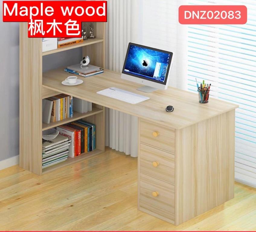 Big Computer Table with Bookshelf and Drawers, Furniture & Home Living ...