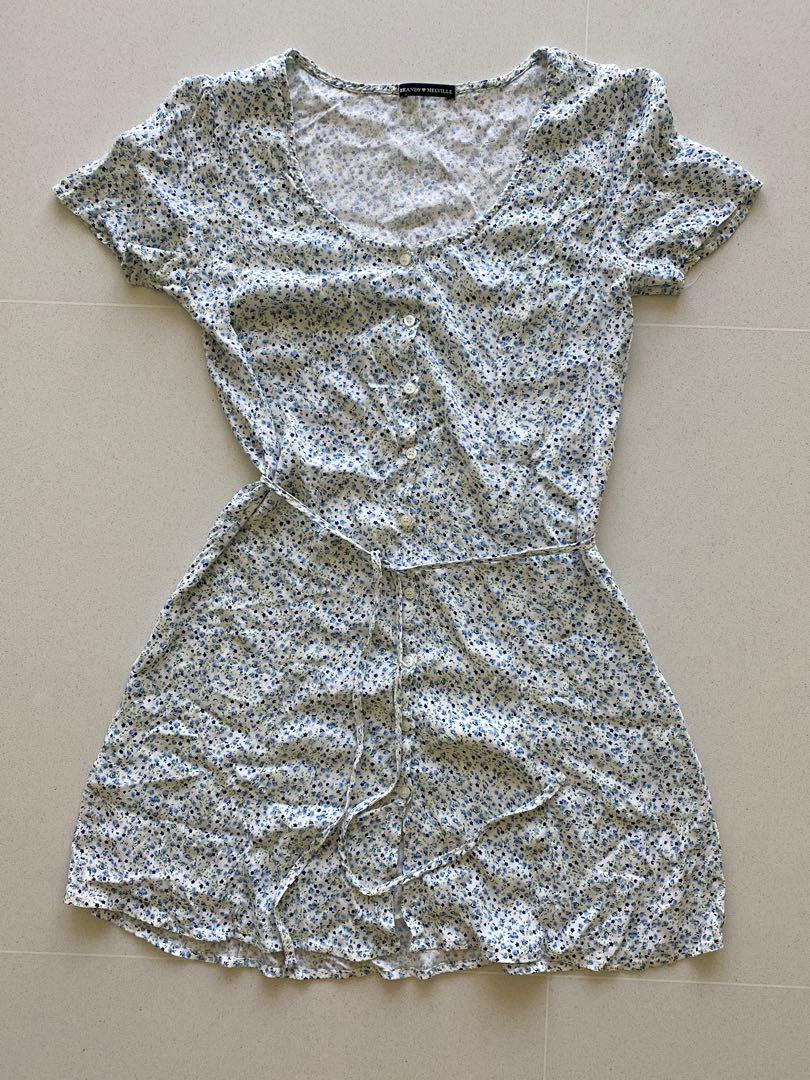 brandy melville blue floral lara dress, Women's Fashion, Tops
