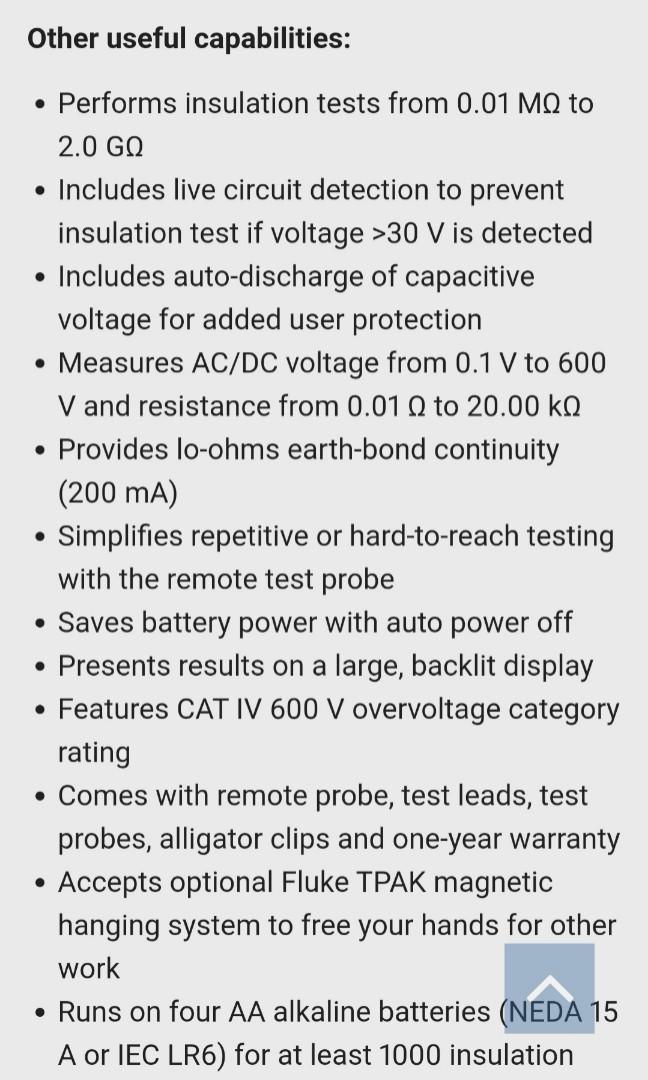 Fluke 1507 (Category: Other Audio Equipment) located in Manila. Submitted by bexexpress08 (Listing ID 1050432155, Image 3). Description: Fluke 1507 Insulation Resistance Tester includes: remote probe test leads test probes alligator clips user documentation.