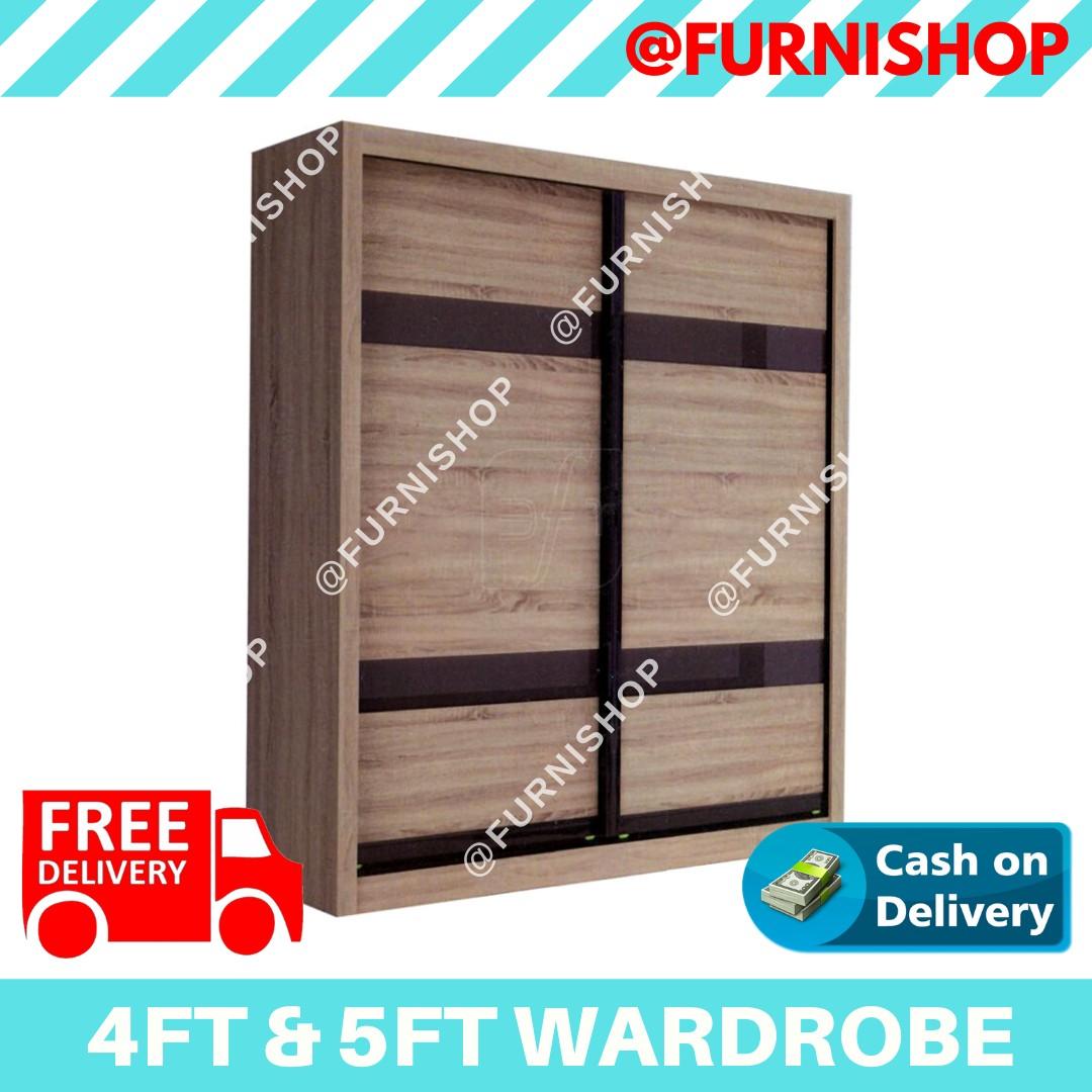 Free Delivery Cod 4 Ft 5ft Sliding Clothing Wardrobe Cheap Budget Furnishop Furniture Shelves Drawers On Carousell