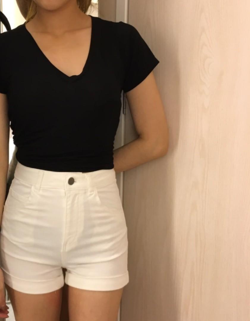 H\u0026M White High Waist Denim Shorts 