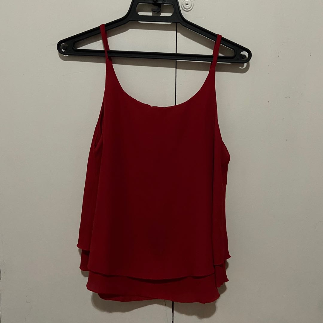 red flowy tank top