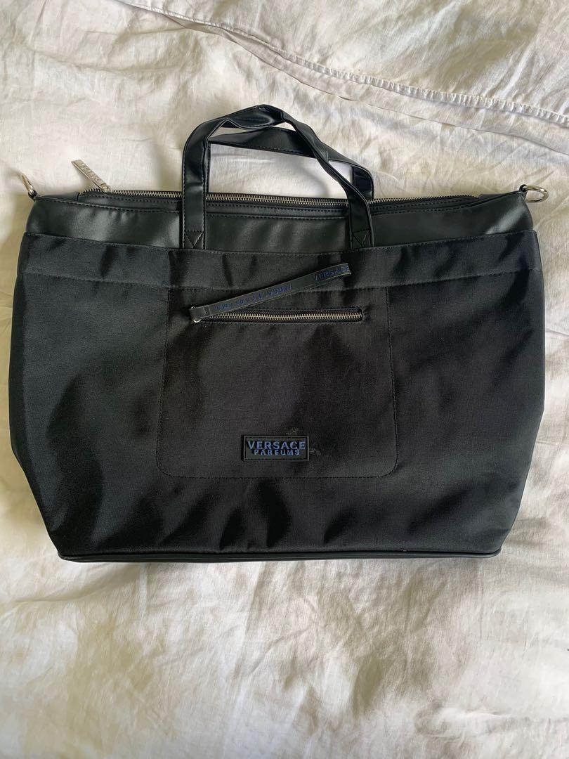 VERSACE parfums black gold tote shopper carry on bag handbag travel purse NEW 