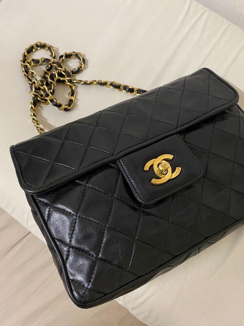 Chanel Classic Vintage Black Small Square Lambskin Single Flap Bag  Luxury  Reborn