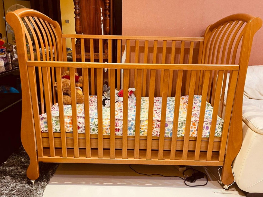 Wooden Baby Cot, Babies & Kids, Baby Nursery & Kids Furniture, Cots & Cribs on Carousell
