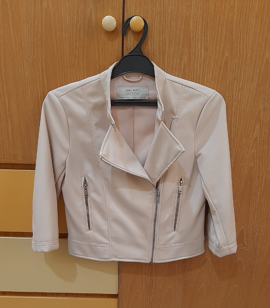 zara beige faux leather jacket