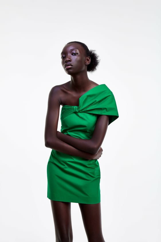 BNWT ZARA Green One Shoulder Dress ...