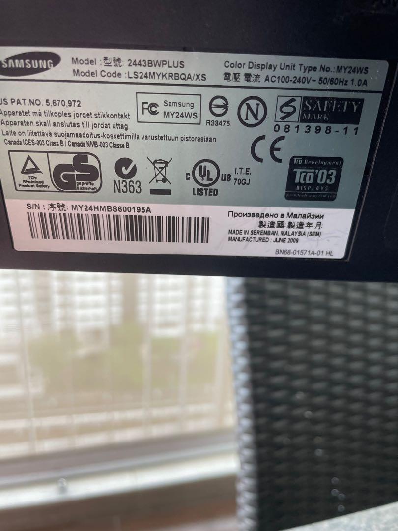 24” Samsung LCD monitor, Computers \u0026 Tech, Parts \u0026 Accessories, Monitor  Screens on Carousell