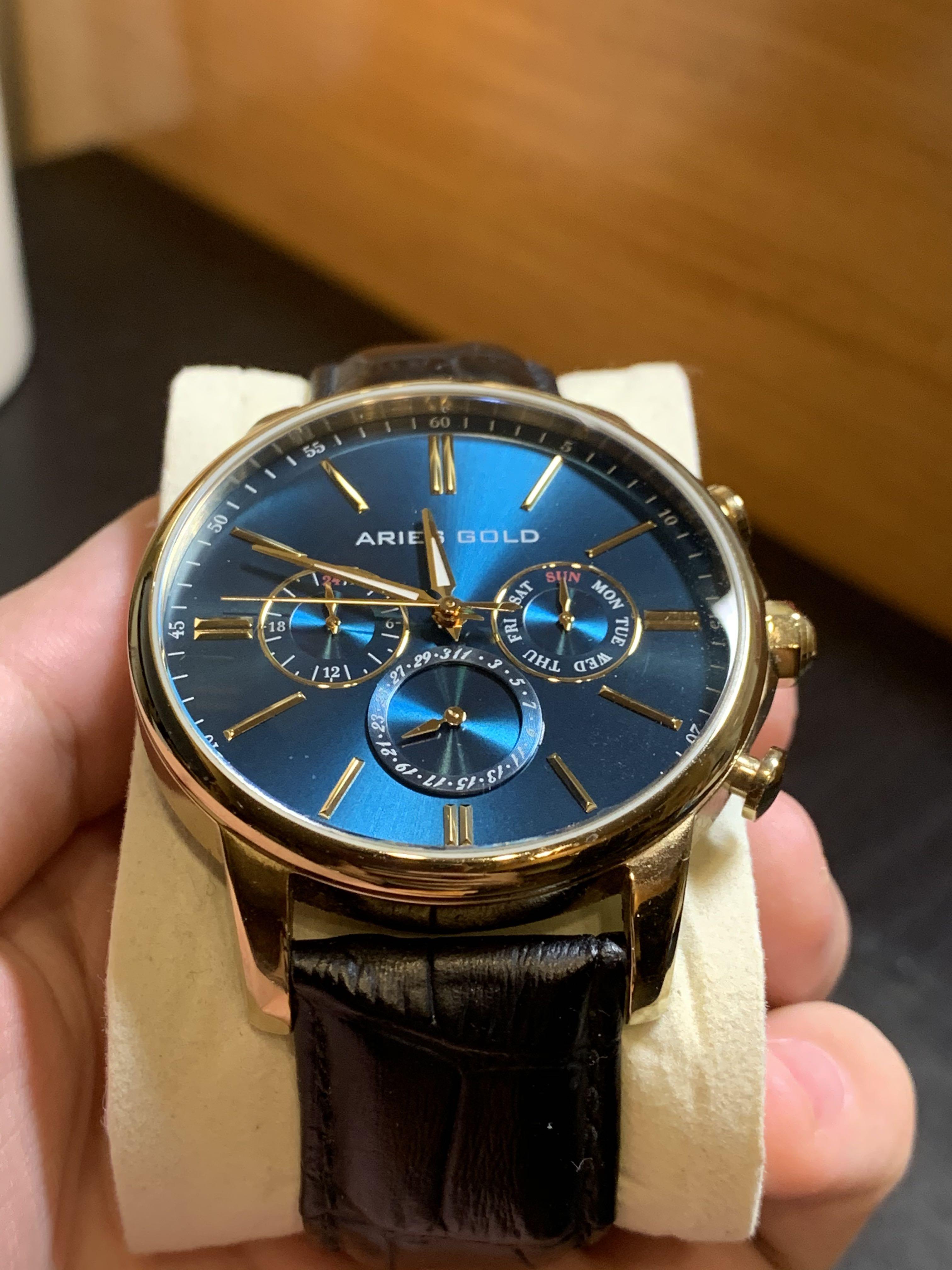 Gold watches with blue face online