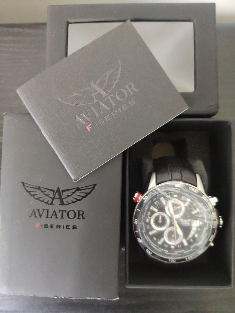 AVIATOR AVW8974G76 Men s Pilot Aviation Chronograph Quartz Watch Black Leather Strap Analog Wristwatch