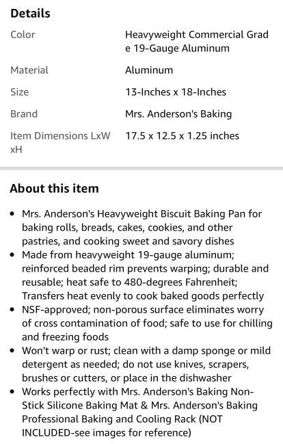 Mrs. Anderson's Baking Big Sheet Pan, 16-Inches x 22-Inches, Heavyweight  Commercial Grade 19-Gauge Aluminum