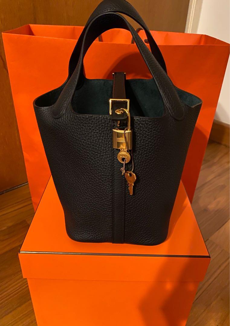 Hermes Picotin 18, Black Clemence with Gold Hardware, Preowned in Box WA001