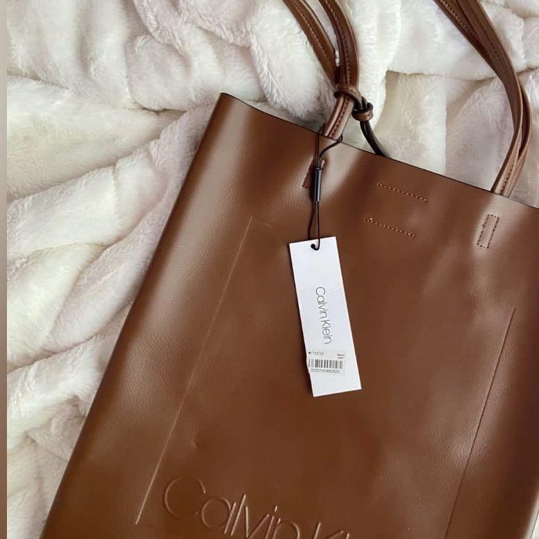 Calvin Klein Brown Leather Tote Bag, Women's Fashion, Bags & Wallets,  Purses & Pouches on Carousell