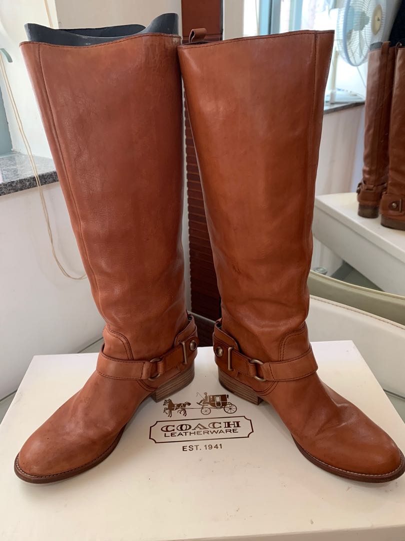 Women's cognac leather riding boots outlet