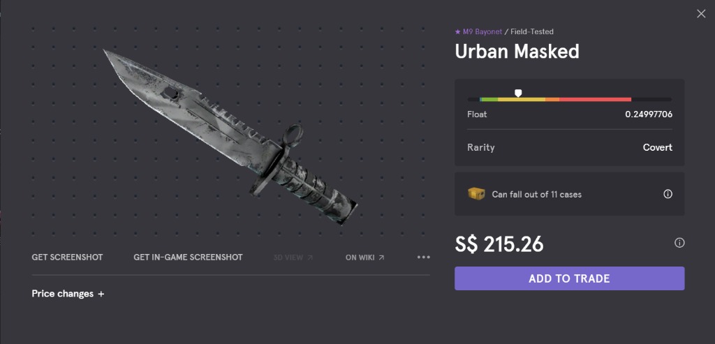 Trives Slibende ekskrementer CSGO M9 Bayonet Urban Masked Field-Tested(FT), Video Gaming, Gaming  Accessories, Game Gift Cards & Accounts on Carousell