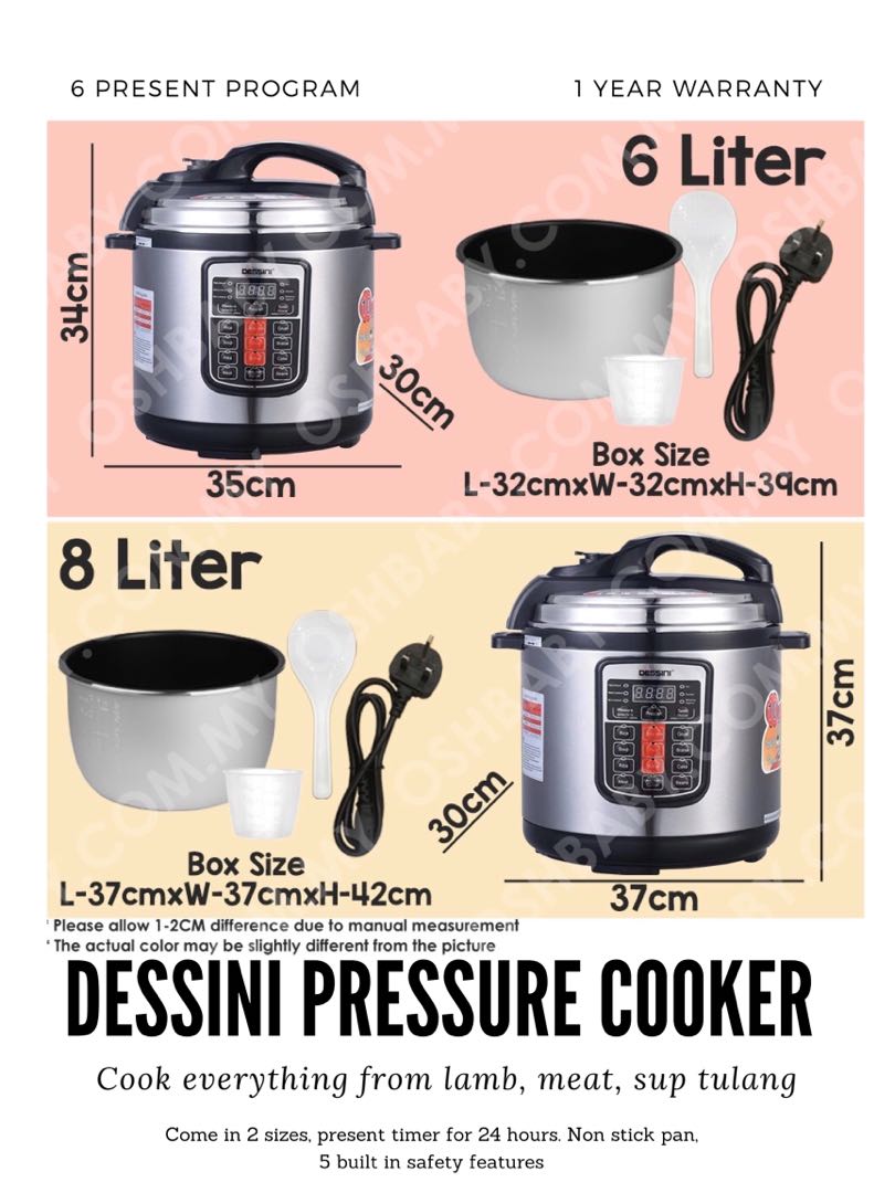 Dessini 8/6L Pressure Cooker, TV & Home Appliances, Kitchen Appliances, Cookers on Carousell