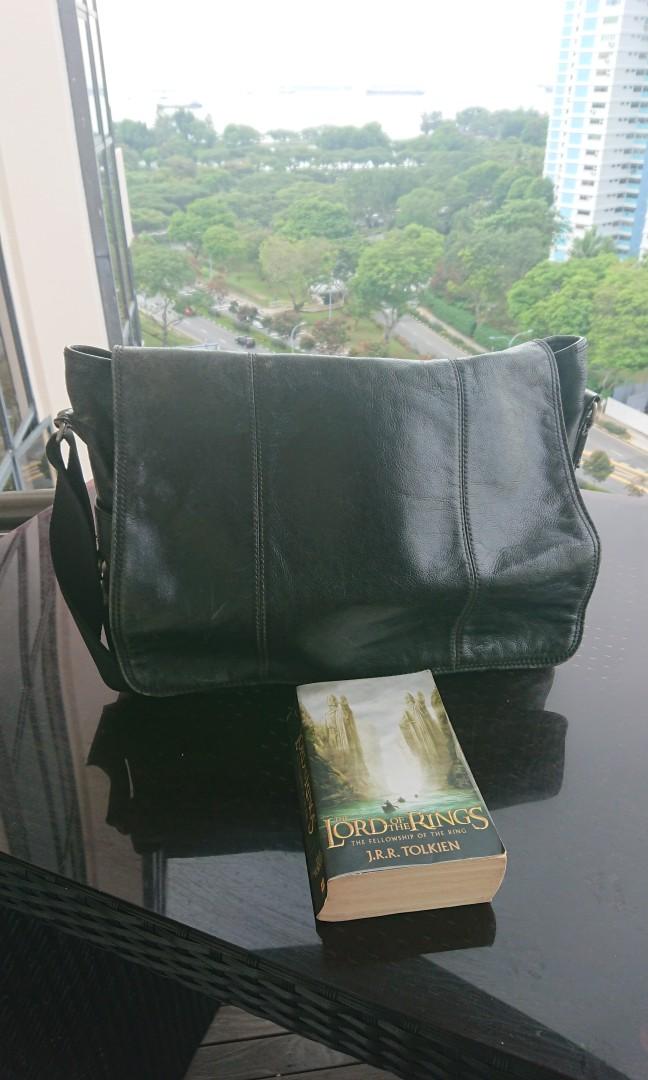 Fossil black leather messenger bag