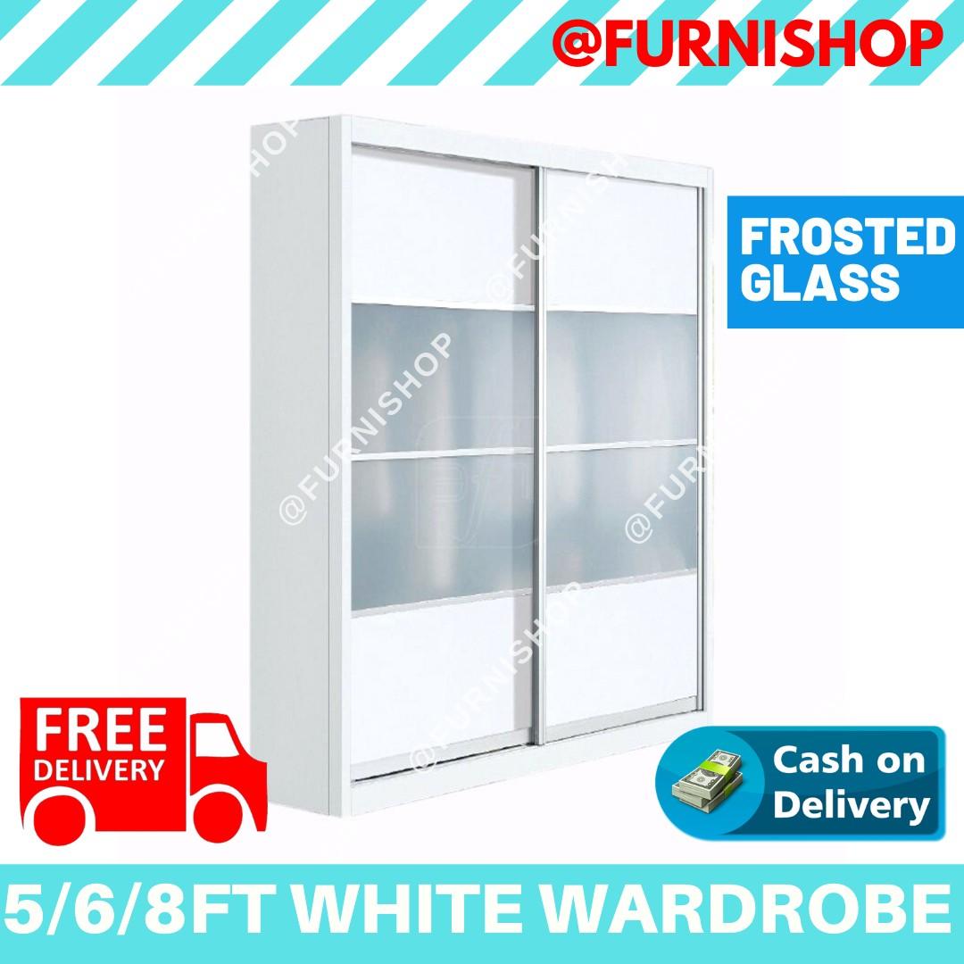 Free Delivery Cod 5ft 6ft 8ft White Wardrobe Sliding Door Budget Cheap Furnishop Furniture Shelves Drawers On Carousell