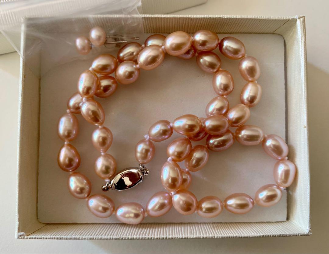 Real pink pearl necklace discount