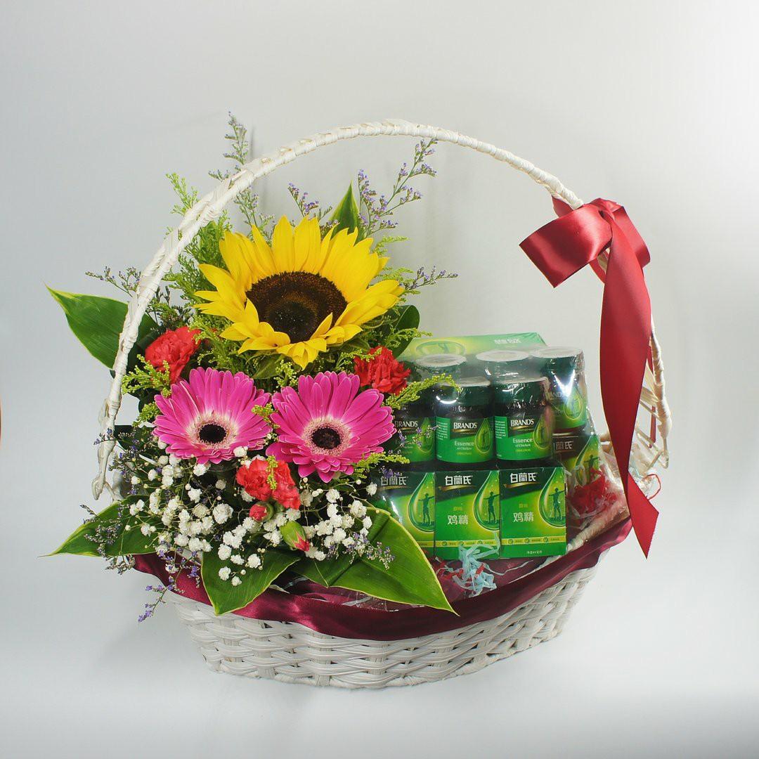 🚛 Free Same Day Delivery ♥️ Get Well Soon Chicken & Fish Essence Hamper  with Fresh Flowers