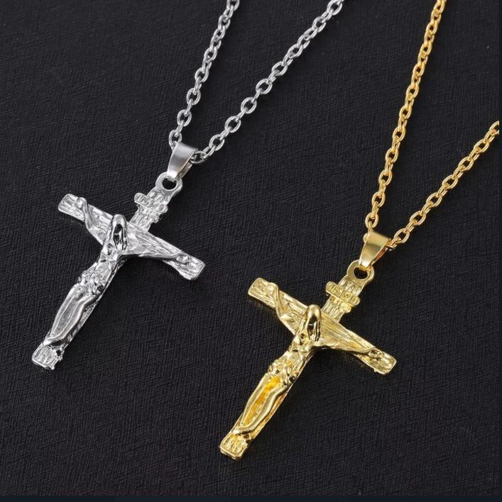Gold Silver Christian Stainless Steel Necklace with Crucifix