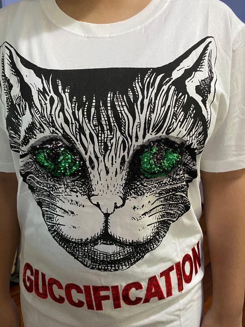 Guccification Cat Green eyed Shirt in Small Women s Fashion Tops Others Tops on Carousell