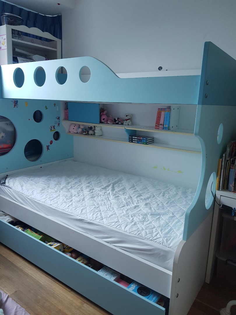 Harvey Norman Triple Bunk Bed Combi with shelf, storage n ladder