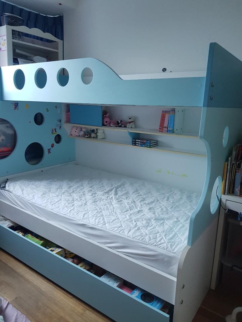 Harvey Norman Triple Bunk Bed Combi with shelf, storage n ladder