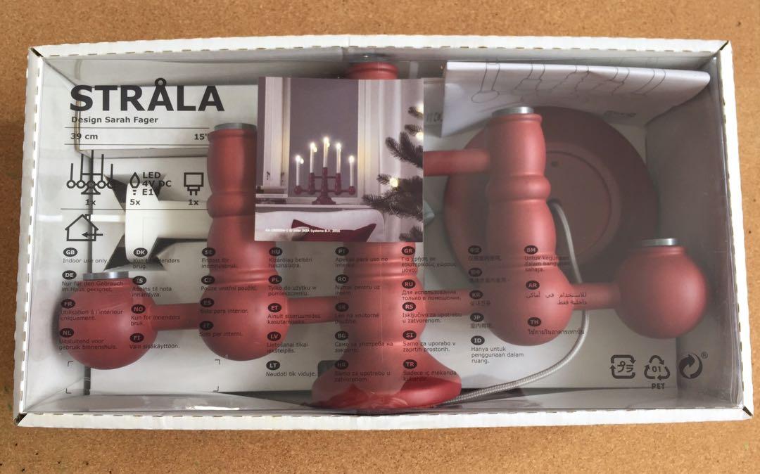 IKEA STRALA LED Candle Holder in Red, 5Arm, (39 cm), Furniture & Home