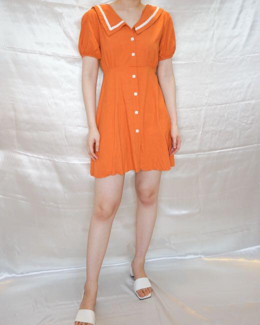 orange button down dress