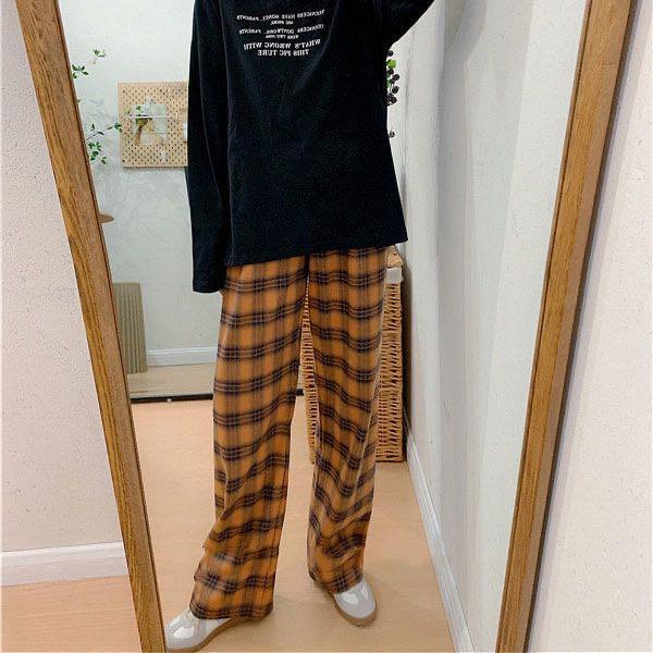 Pumpkin Khaki Black Ulzzang High Waist Checkered Pants Korean High Waist Trousers Sweatpants Joggers Pants Wide Leg Pants Women S Fashion Bottoms Other Bottoms On Carousell