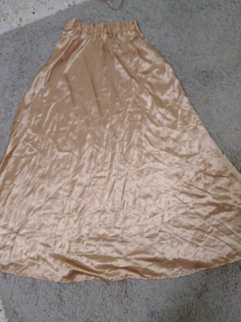 Skirt Kembang Satin Gold Color Women S Fashion Clothes Bottoms On Carousell