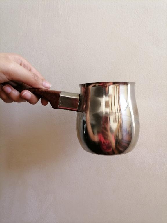 Stainless Steel Mini Boiler (Category: Other Kitchen Appliances) located in San Mateo. Submitted by Babyfume (Listing ID 1050756000, Image 2). Description: great quality BOUGHT IN THE MIDDLE EAST stainless steel mini boiler best for single amounts to heat (ex, tea leaves, hard boiling an egg, reheat soup for one) wooden handle message for more details and pictures .