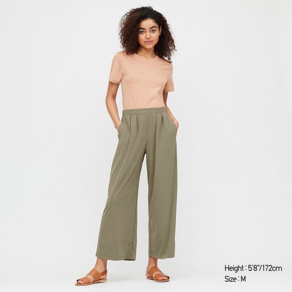 Women crepe jersey clearance flare wide cropped pants