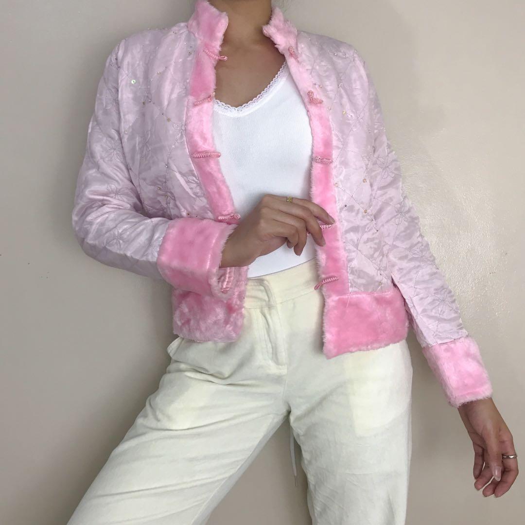 pink fur cardigan