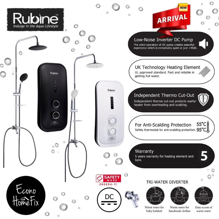 🔥🔥🔥 New Arrival! RUBINE BOW RWH-3388 W/ Rain Shower and Inverter DC  Booster Pump White/Black, Furniture u0026 Home Living, Bathroom u0026 Kitchen  Fixtures on Carousell